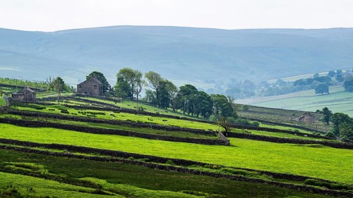 Farms over North Pennines, Cumbria, Durham, Northumberland, North Yorkshire, England, United
