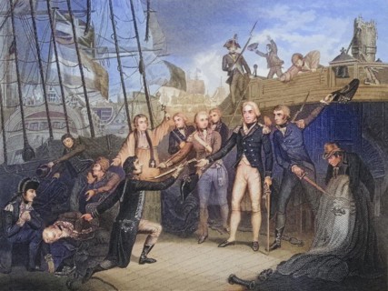 Admiral Nelson, Horatio Nelson, 1st Viscount Nelson, Duke of Bronte, receives the sword of the