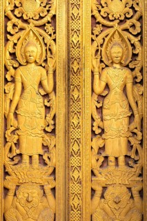 Ornate door at Wat Sensoukharam, Luang Prabang, Laos, Asia