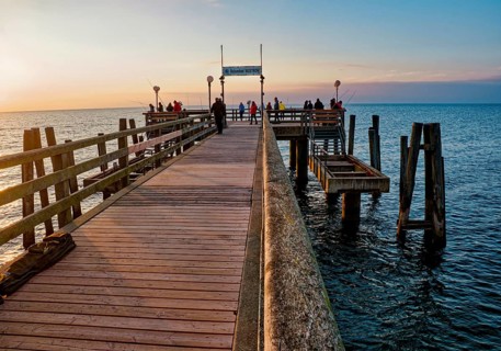 Baltic Sea beach, Baltic Sea coast with the Wustrow pier, evening mood, Baltic seaside resort