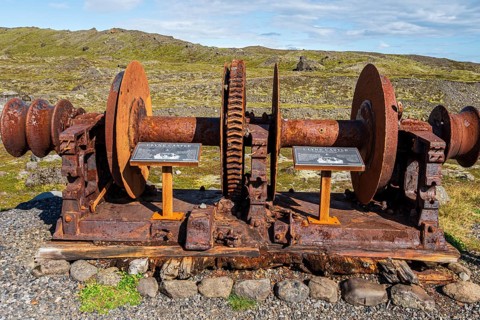 Memorial of the ship Clyne Castle, stranded at the sandy beach of the southern icelandic coast,