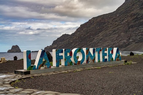 La Frontera lettering on the coast, El Hierro, Canary Islands, Spain, Europe