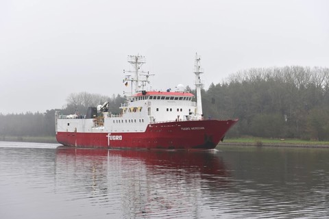 Research vessel Fugro Meridian in the Kiel Canal, Kiel Canal, NOK, Schleswig-Holstein, Germany,