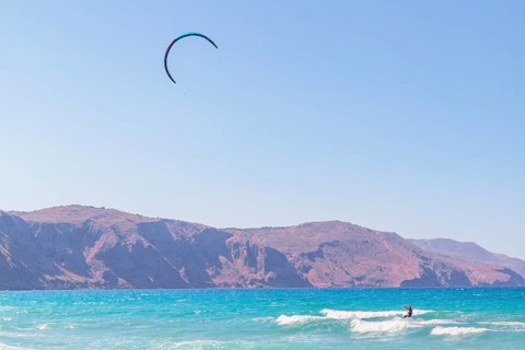 Kitesurfing, Episkopi beach, Rethymno, Crete, Greek Islands, Greece, Europe