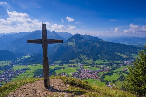 Panorama from Hirschberg, 1456m, into Ostrachtal with Bad Oberdorf, Bad Hindelang and Imberger