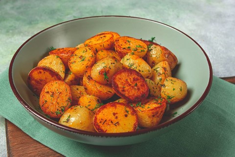 Baked new potatoes, with butter and dill, homemade, no people