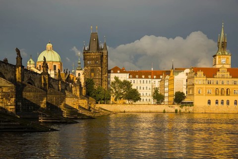 Vltava River with Charles Bridge, Karluv most, Old Town Bridge Tower, Bedrich Smetana Museum in the