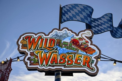 Sign on the wild water ride at the Oktoberfest, Munich, Bavaria, Germany, Europe