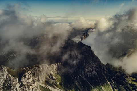 Sunrise hike on the Hochplatte in the Ammergau Alps, Ammergebirge in the Allgäu, Bavaria, Germany,