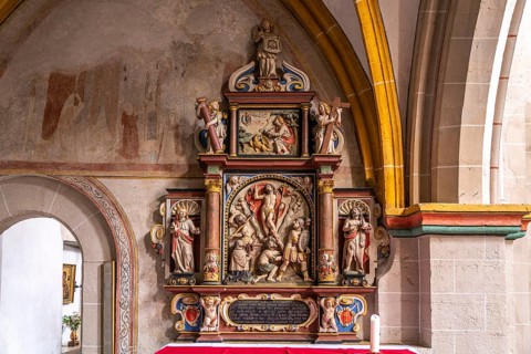 St John's altar in the interior of the collegiate church of St Castor in Karden, Treis-Karden,