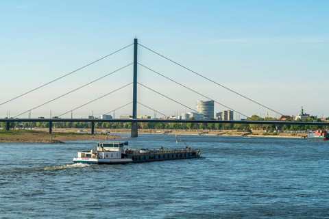 The Oberkassel Bridge over the Rhine near the state capital Düsseldorf, North Rhine-Westphalia,