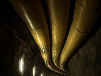Ventilation hoses in construction lot H41 in the Sill Gorge, Brenner Base Tunnel, Tyrol, Austria,