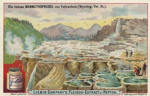 Picture series volcanic landscapes, the hot mammoth gushes of Yellowstone in Wyoming, America,