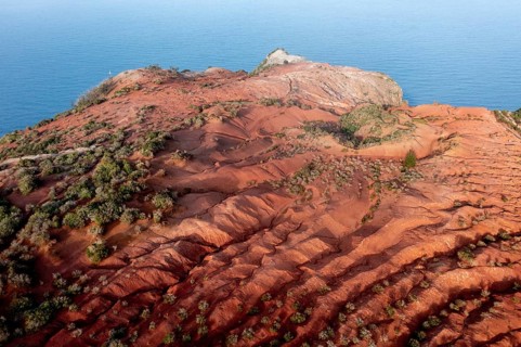 Red earth, erosion, above the cliff, Agulo, La Gomera, Canary Islands, Spain, Europe