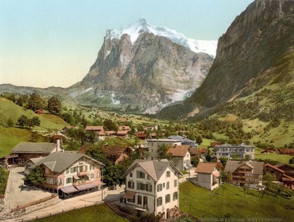 Grindelwald und Wetterhorn, Bernese Oberland, Switzerland, Historic, digitally restored