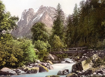 Schwarze Lütschine und Wetterhorn, Bernese Oberland, Switzerland, Historic, digitally restored