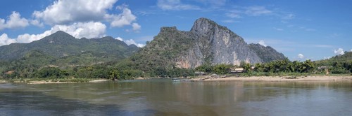 Panorama over the Mekong at the Pak Ou Caves, Luang Prabang Province, Laos, Asia