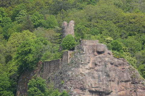 Bosselstein Castle over rocks, ruin, cliff, Idar-Oberstein, Hunsrück, Rhineland-Palatinate,