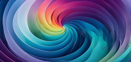 Spiral shape that slowly expands, rotates, and shifts colors in a soft gradient, invoking a