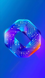 Interlocking geometric shapes that morph into circuits, symbolizing AI logic and algorithms,