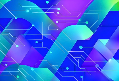 Interlocking geometric shapes that morph into circuits, symbolizing AI logic and algorithms,