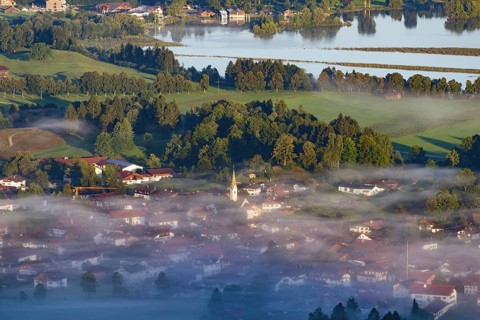 Panorama from Tegelberg to Schwangau and the Forggensee, Ostallgäu, Allgäu, Swabia, Bavaria,