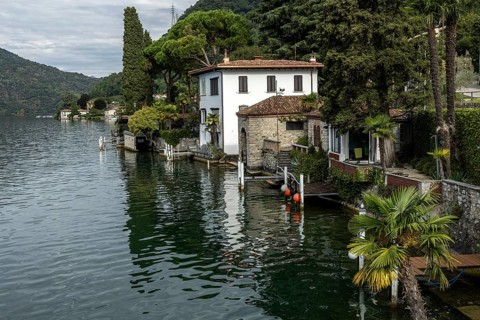 Villa on the lake, near Morcote, Lake Lugano, Lago di Lugano, Canton Ticino, Switzerland, Europe