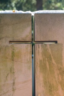 Recessed cross in a gravestone made of sandstone, Dresden Forest Cemetery, Saxony, Germany, Europe