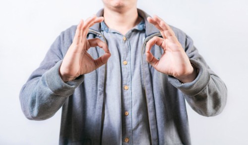 Person talking in sign language. People gesturing in sign language isolated