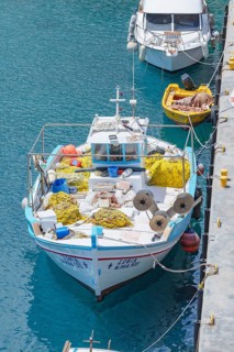 Fishing boats, Livadia, Tilos Island, Dodecanese Islands, Greece, Europe