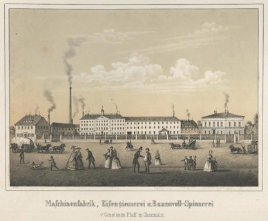 Machine factory, iron foundry and cotton spinning mill of Constantin Pfaff in Chemnitz, around