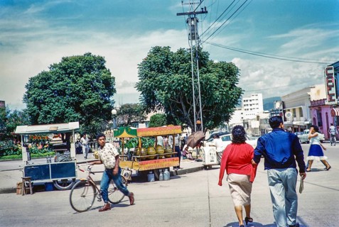 Drinks stalls on a street corner, Guatemala City, Guatemala, Central America around 1961, Central