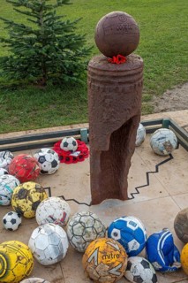 Ploegsteert World War One UEFA Christmas Truce Monument to WWI English, German troops football