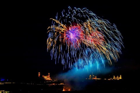 DEU Saxony Dresden 11th Dresden Castle Night Fireworks at Albrechtsberg Castle