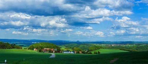 View from Schmorsdorf in the Osterzegebirge mountains into Saxon Switzerland with the Lilienstein