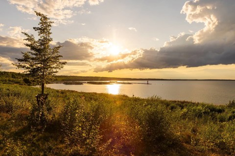 Bärwalder See Landscape Park, post-mining landscape, remnant hole of Bärwalde open-cast mine,