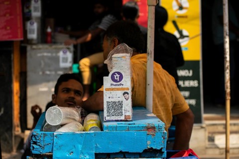 A Unified Payment Interface (UPI) barcode, or QR code, is kept at a stall for customers to make