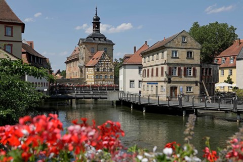 Old Town Hall, Regnitz, Houses, Bamberg, Upper Franconia, Bavaria, Germany, Europe