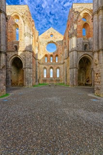 Transept and choir, ruins of the Cistercian Abbey of San Galgano, Abbazia San Galgano, Gothic,