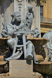 Sculpture by medieval sculptor Tilman Riemenschneider, Frankoniabrunnen built 1894, figure, stone,