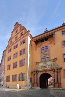 Entrance with portal to the Old University, Renaissance, old, archway, Würzburg, Lower Franconia,