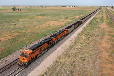 Roggen, Colorado, A Burlington Northern Santa Fe freight train carrying coal east of Denver