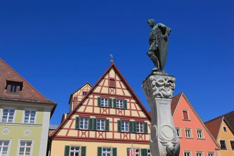 Germany, Middle Franconia, town of Weissenburg, fountain figure, Luitpold of Bavaria, in the