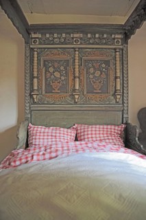 Bedroom in the Henneberg Open Air Museum near Veßra Monastery, Hildburghausen County, Thuringia,