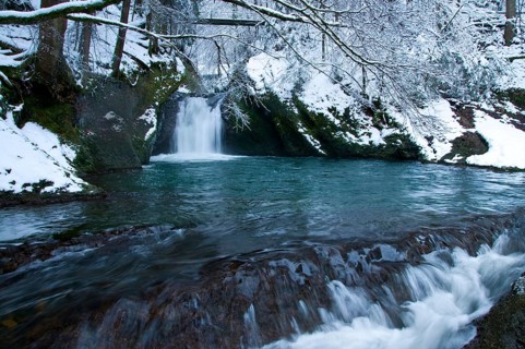 River Argen in Eistobel, Winter, near Isny, Allgau, Bavaria, Germany, Europe