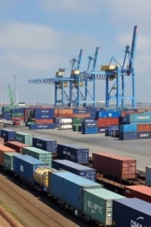 Container terminal cranes in the port of Zeebrugge, Belgium, Europe