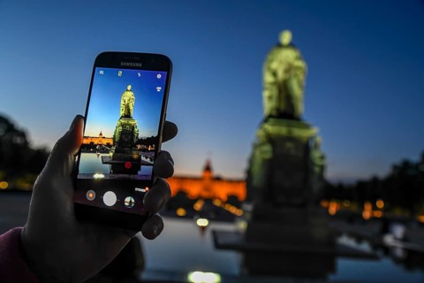 Monument of the Grand Duke Karl Friedrich von Badenon the display of the mobile phone,