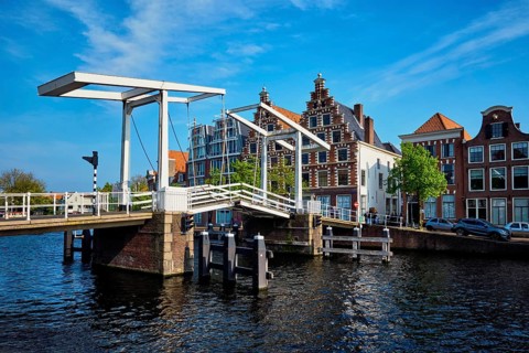 Gravestenenbrug bridge on Spaarne river in Haarlem, Netherlands