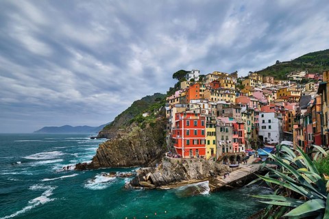 Riomaggiore village popular tourist destination in Cinque Terre National Park a UNESCO World
