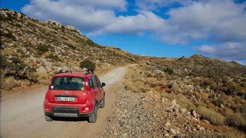 Red Panda 4x4, track, off-road track, off-road, Machia, rocks, blue sky with white clouds, Rodopou